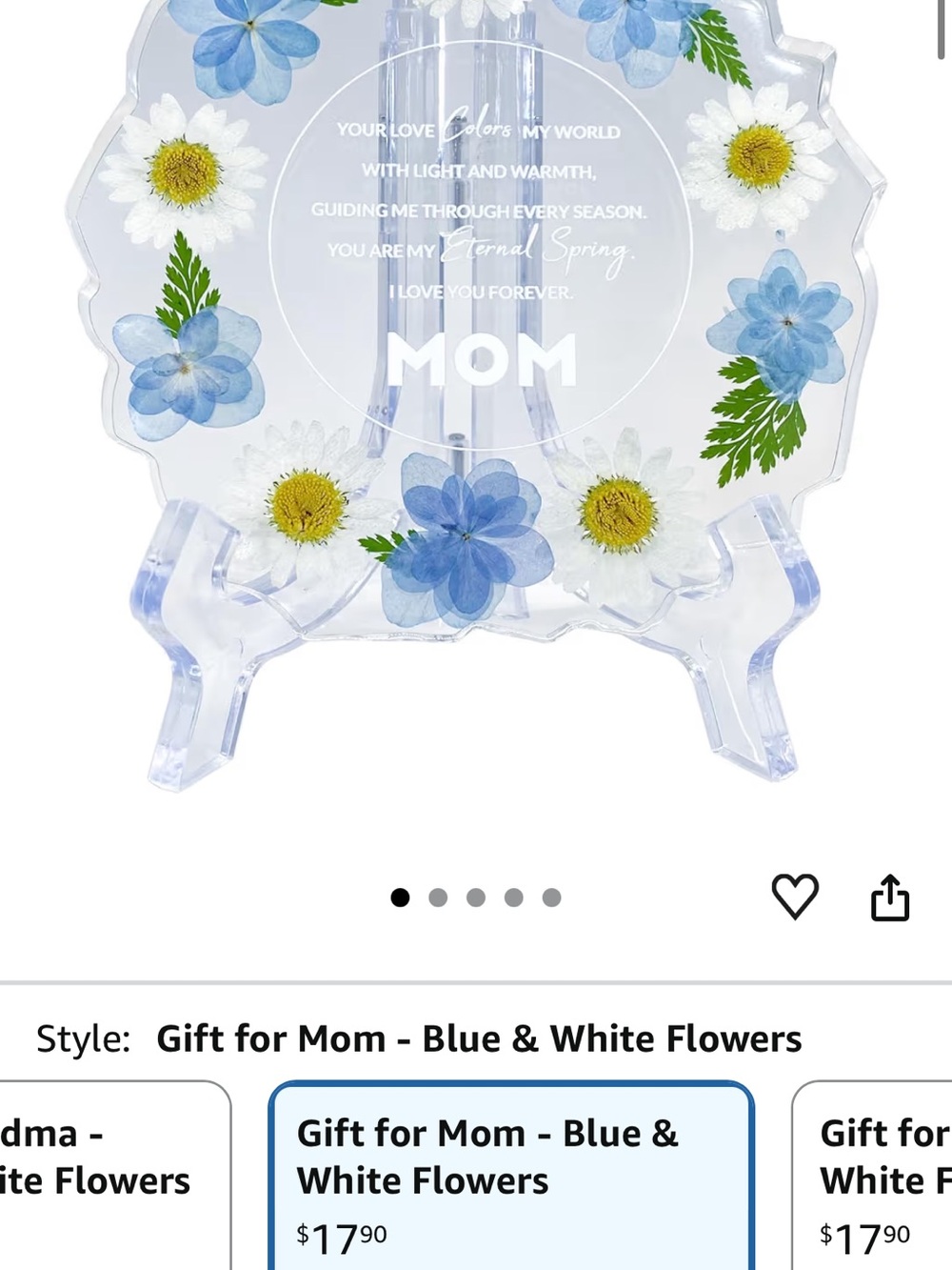 Floral 'MOM' Acrylic Display Plate — Blue & White Flowers